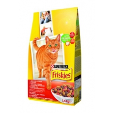 Friskies (Фріскіс) Сухий повнораціонний корм для дорослих котів з м’ясом, куркою та доданою печінкою 1,5 кг